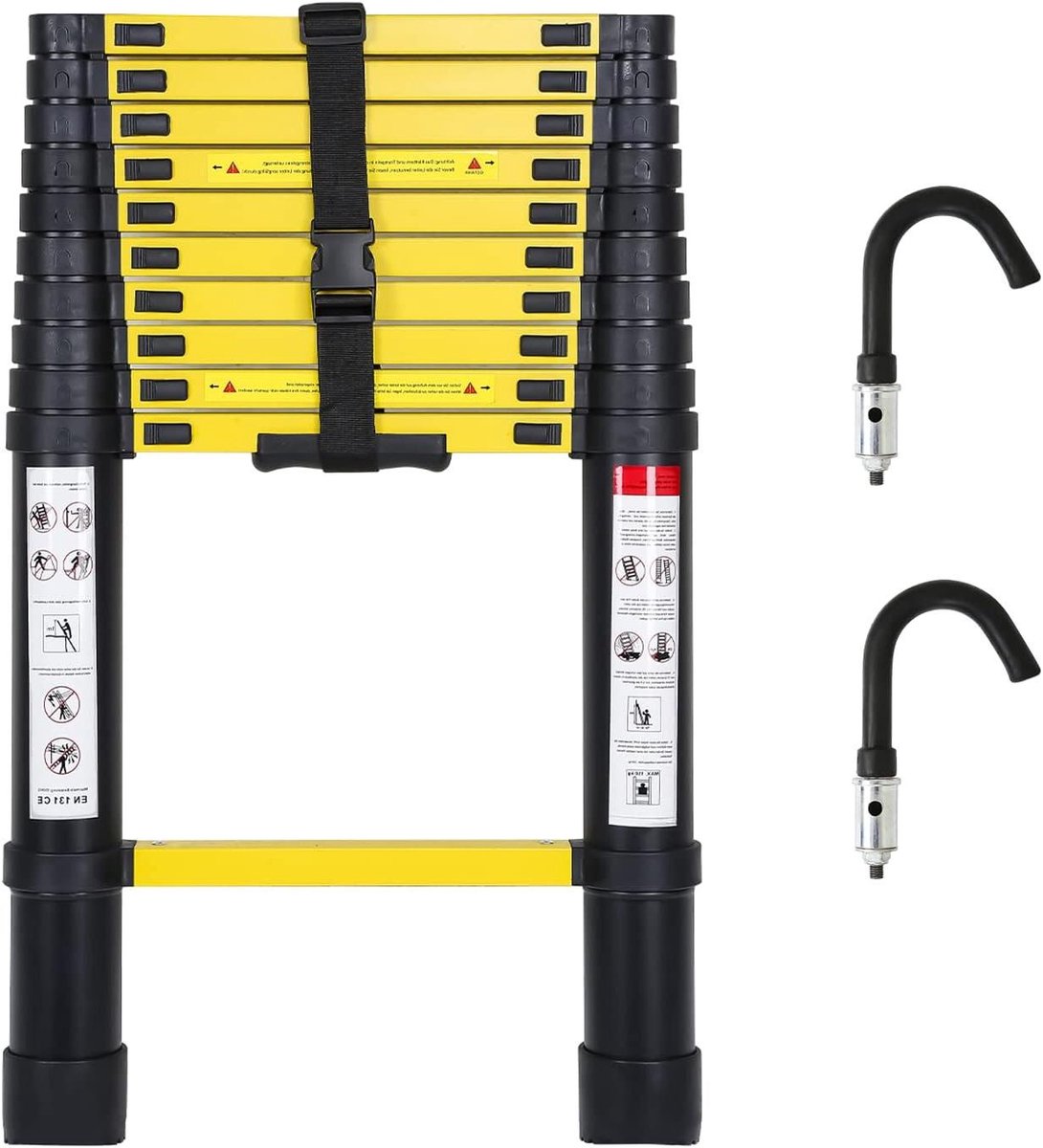 Telescopische Ladder - Opvouwbare Ladder - Klus Werk - Afneembare Haak - 32 Meter - Zwart Geel
