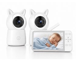 Babyfoon met 2 Camera’s 2.5K HD Resolutie en 5.5 Inch Scherm – Wifi App bediening – Babycamera met Nachtzicht – Bewegingsdetectie – Wit