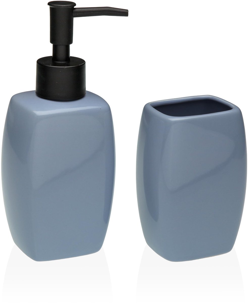 Tandenborstelbeker, modern design van keramiek voor elegante badkamer, oplaadbaar, verkrijgbaar in zwart of blauw (blauw)