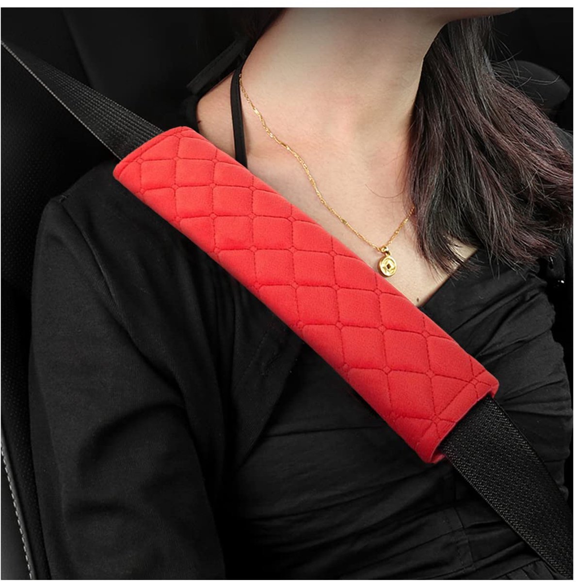 Veiligheidsgordelbescherming voor auto, 2 zachte en comfortabele pads, compatibel met alle auto's, veiligheidsgordelbescherming voor volwassenen en kinderen (rood)