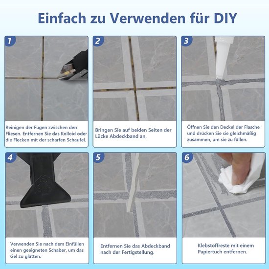 Reparatieset tegelvoegen - Voegenvuller kit - Tegels opfrissen - 3-in-1 gereedschap - 500 gram - Zilver — afbeelding 5