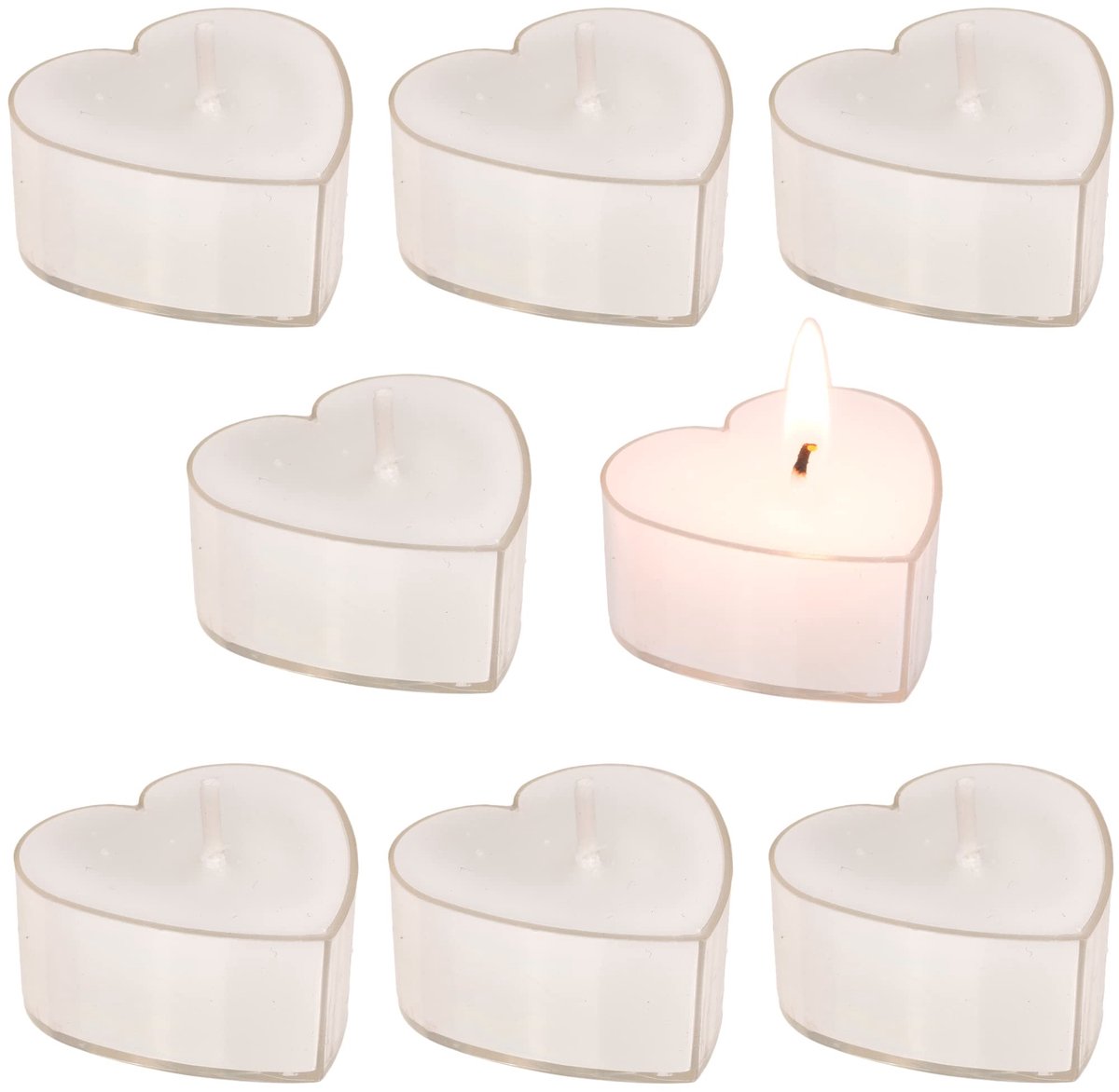 Set van 8 theelicht in hartvorm - ca. 4 x 4 cm - selecteerbare kleuren rood of wit - romantische verlichting voor elke gelegenheid (wit)
