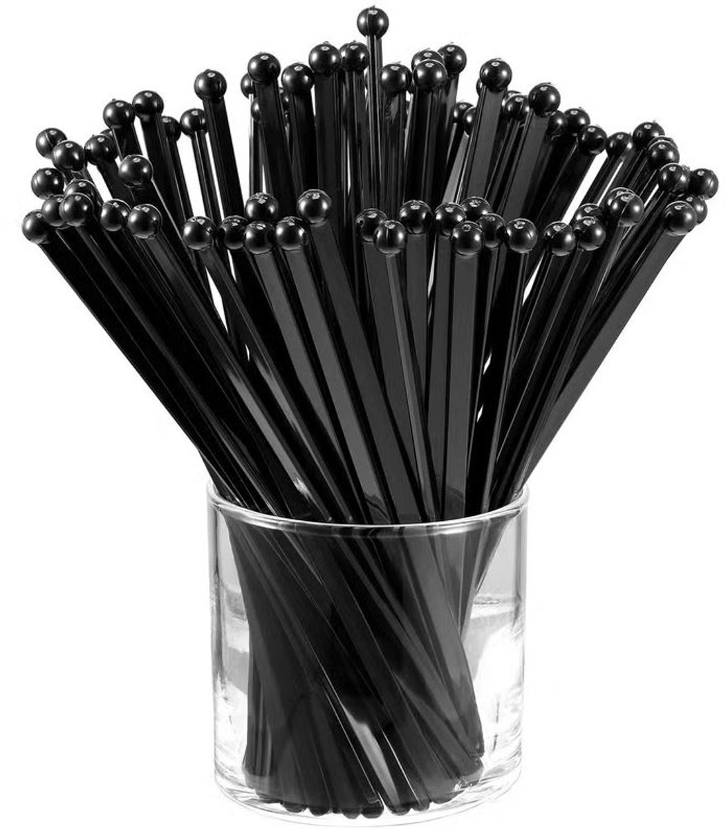 10x Roerstaafjes - Mixstokjes - Cocktail stokjes - Cocktail stirrers - Drink stokjes - Drinkroerders - Stokjes voor drankje - Kunststof - Zwart - 19,5 cm - Jonyx