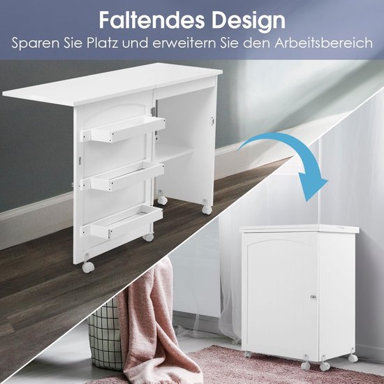 Opvouwbare naaitafel - Naaimachinekast - Hobby en knutselen - Met wielen en opbergruimte - 1185 x 40 x 795 cm — afbeelding 3