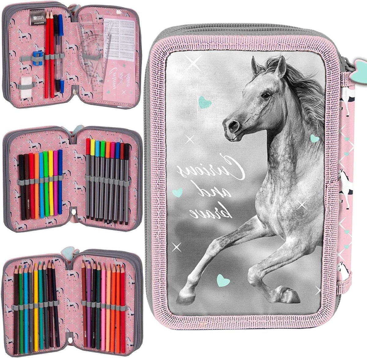 Etui met Accessoires - Pennendoos School - Schoolspullen Organiseren - Driekamermodel - 195 x 12 x 55 cm