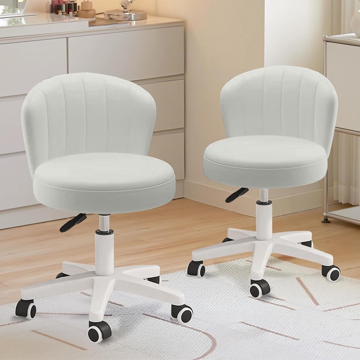 Bureaustoel Zonder Armleuningen - Draaistoel Verstelbaar - Thuiswerken Kantoor - Ergonomische Rugleuning - 43 cm Zitdiameter - Wit