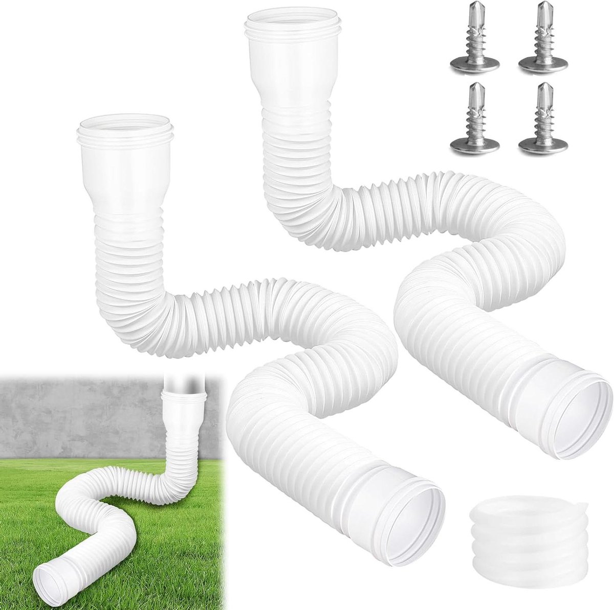 Dakgootverlenging Set - Regenpijp Verlengstuk - Waterafvoer Optimaliseren - Flexibel Verstelbaar - 47-150 cm - Wit