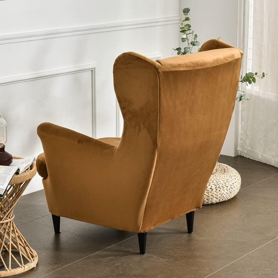 Stoelhoezen Wingback - Fauteuilhoezen Overzetters - Meubels Beschermen - Tweedelig Ontwerp - Voor de meeste wingback stoelen - Camel — afbeelding 5