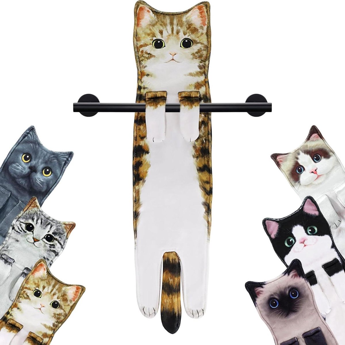 Kat Handdoeken - Grappige Handdoek Decoratieve Handdoek - Badkamer Keuken - Ontwerp met Drukknopen - 21 inch Lengte - Civet Kat