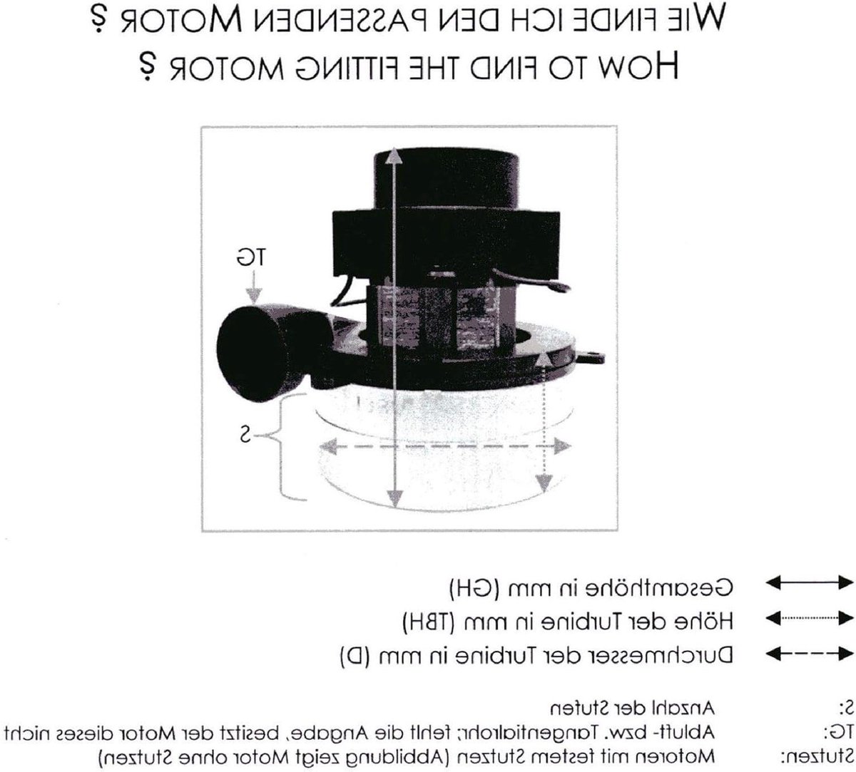 Zuigmotor - Stofzuigermotor Turbine - Nat- en droogzuigen - Bypass motor ontwerp - 129 mm diameter - Zwart