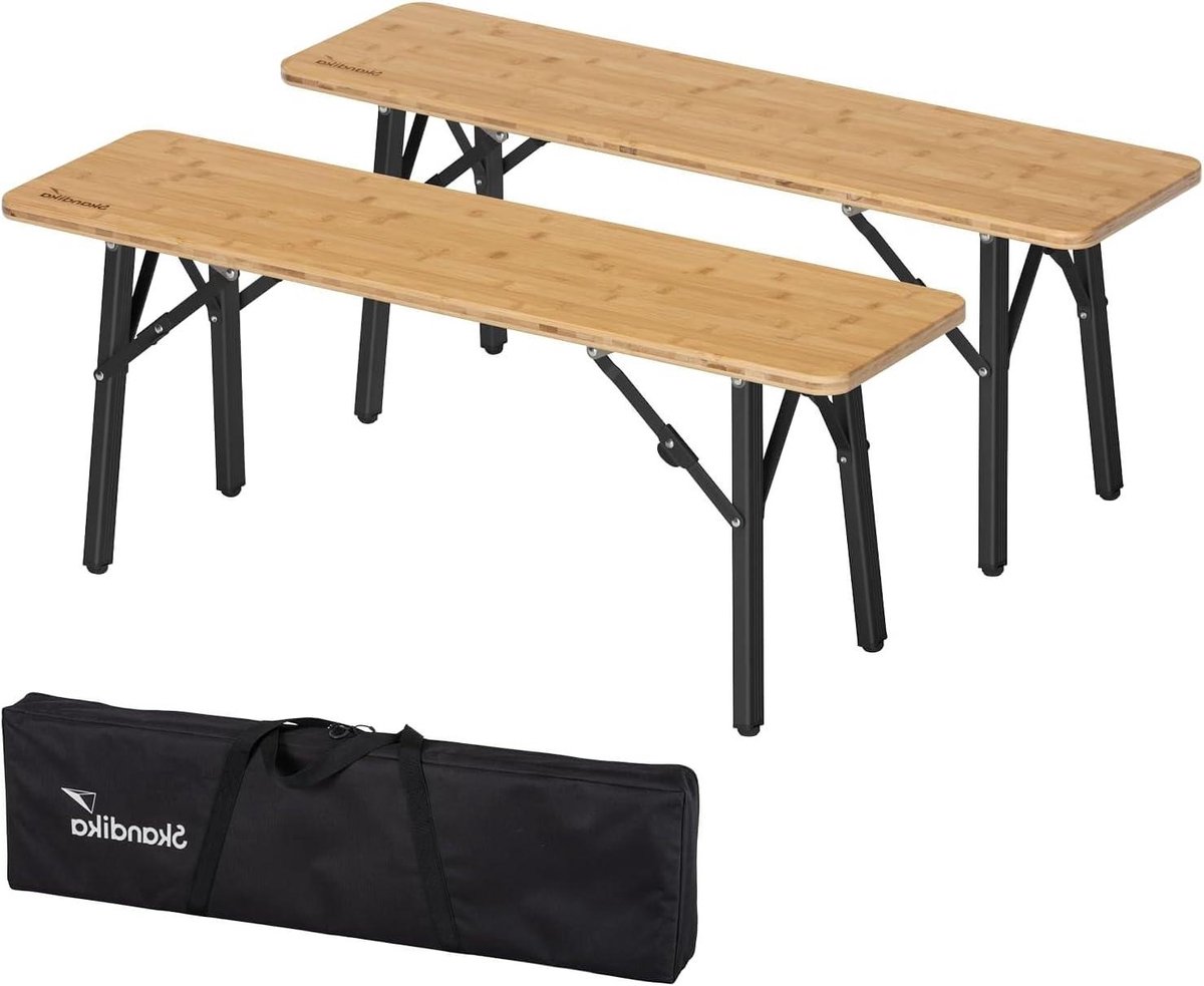 Zitbank Bamboe - Kampeerbank Bierbank - Buiten Zitten - Inklapbaar Lichtgewicht - 100 x 27 x 39 cm - Naturel