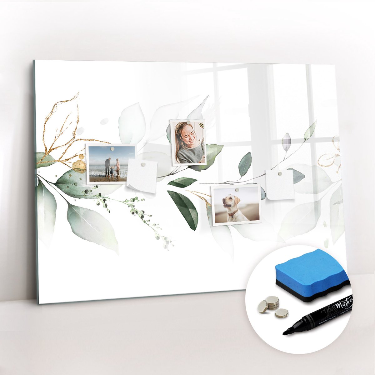 Tulup Whitebord - Moderne abstracte bladeren - 100 x 70 cm - Groente Magneetbord Rechthoekig - Gratis 5 Sterke Magneten + Whiteboard Marker & Wisser - Decoratief Magnetisch Bord - Magnetisch Memobord - Inspiratiebord Kantoor