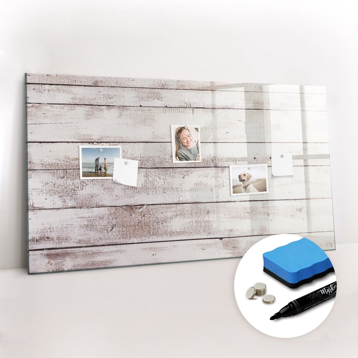 Tulup Whitebord - Houten plankpatroon - 120 x 60 cm - Wit Magneetbord Design - Gratis 5 Sterke Magneten + Whiteboard Marker & Wisser - Design Memobord - Memo Magneetbord - Productiviteit Tools