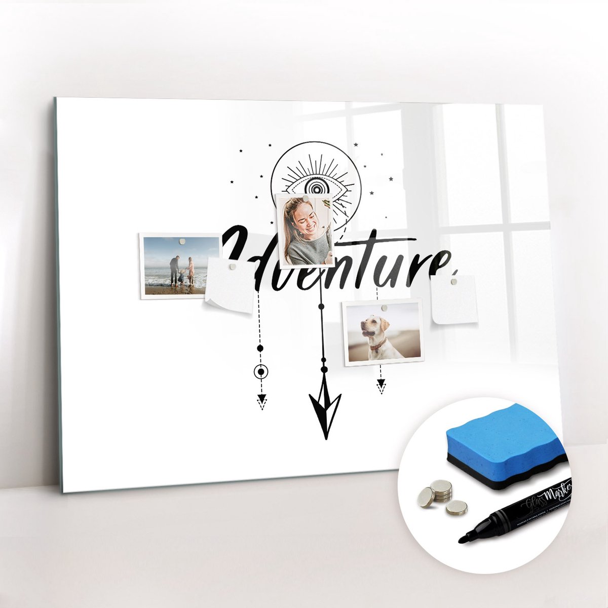 Tulup Whitebord - Avontuurlijke reizen - 100 x 70 cm - Wit Magnetisch Bord Kind - Gratis 5 Sterke Magneten + Whiteboard Marker & Wisser - Design Memobord - Memo Bord - Ideeënbord Thuiswerkplek