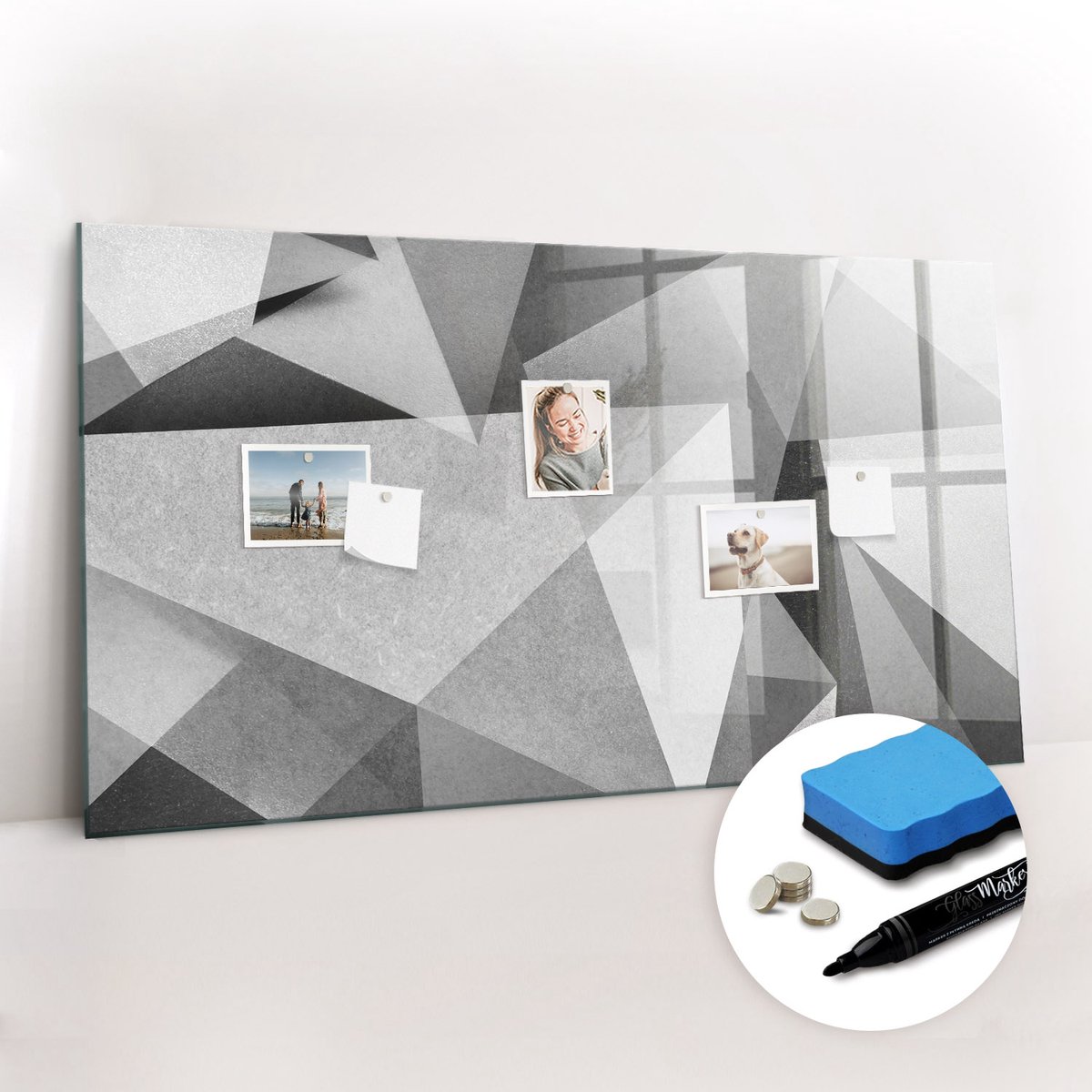 Tulup Whitebord - 3D-abstractie - 120 x 60 cm - Grijs Memobord Keuken - Gratis 5 Sterke Magneten + Whiteboard Marker & Wisser - Moderne Wanddecoratie - Memobord Glas - Organiseer Je Bureau