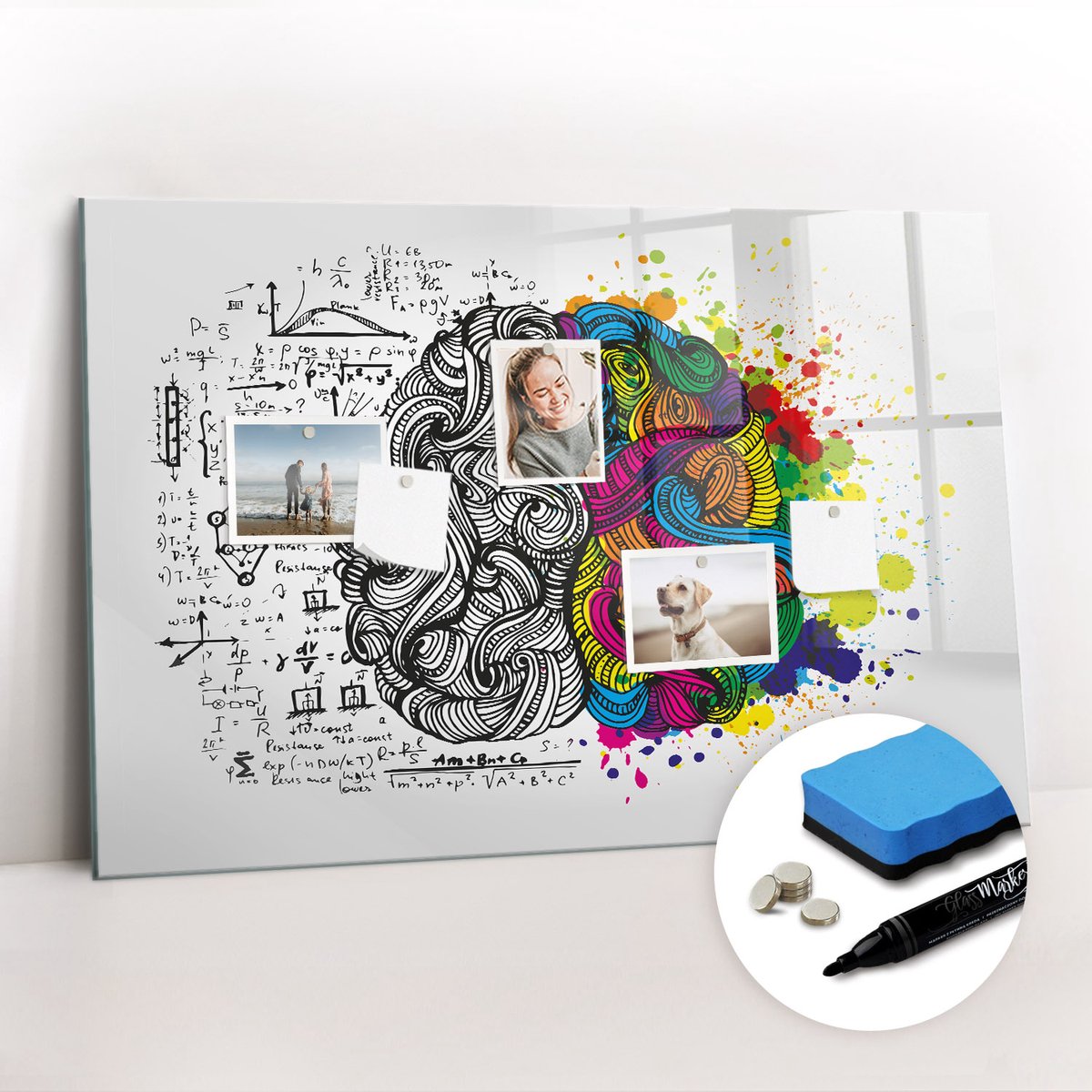 Tulup Whitebord - Medische hersenabstractie - 90 x 60 cm - Veelkleurig Magnetisch Memobord - Gratis 5 Sterke Magneten + Whiteboard Marker & Wisser - Minimalistisch Prikbord - Magneetbord Design - Notitiebord Werkplek