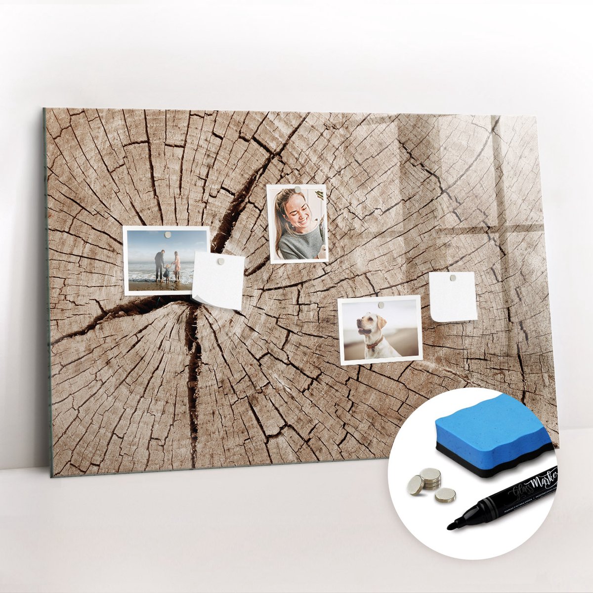 Tulup Whitebord - Oude boomstronk - 90 x 60 cm - Bruin Memo Magneetbord - Gratis 5 Sterke Magneten + Whiteboard Marker & Wisser - Design Memobord - Magneetbord Muur - Ideeënbord Thuiswerkplek
