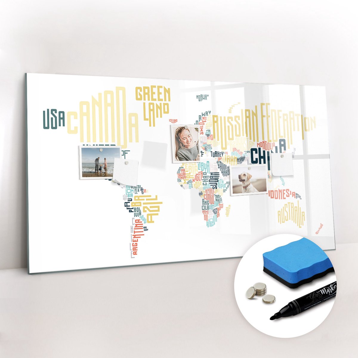 Tulup Whitebord - Namen van landen - 120 x 60 cm - Veelkleurig Magnetisch Bord - Gratis 5 Sterke Magneten + Whiteboard Marker & Wisser - Industrieel Wandbord - Magnetisch Wandbord - Productiviteit Tools