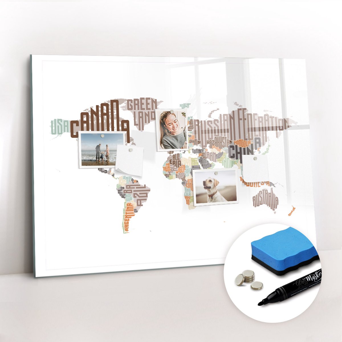 Tulup Whitebord - Kaart gekleurde letters - 100 x 70 cm - Bruin Magnetisch Bord - Gratis 5 Sterke Magneten + Whiteboard Marker & Wisser - Stylish Memo Board - Memobord Keuken - Notitiebord Werkplek