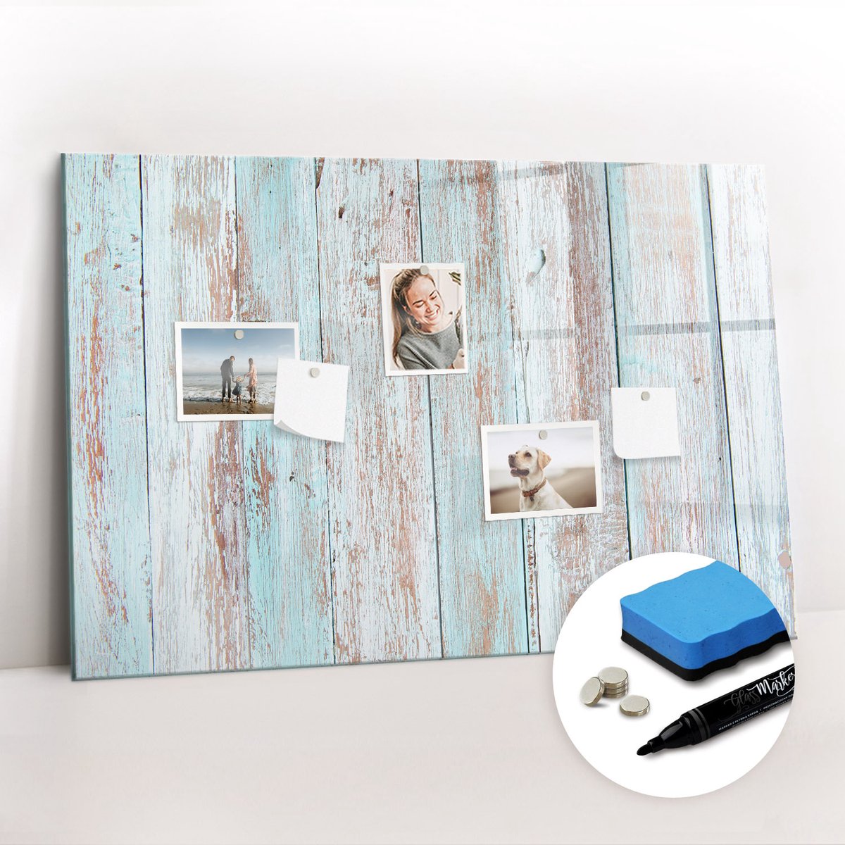 Tulup Whitebord - Pastelkleurig hout - 90 x 60 cm - Turkoois Magneetbord Rechthoekig - Gratis 5 Sterke Magneten + Whiteboard Marker & Wisser - Decoratief Magnetisch Bord - Magneetbord Keuken - Ideeënbord Thuiswerkplek