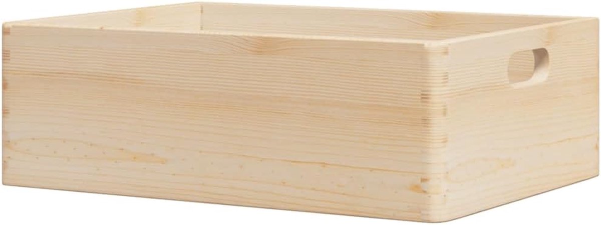 Houten Kist - Opbergkist Handvatten - Spullen Opbergen - Massief Vurenhout - 40x30x13cm - Houtkleur