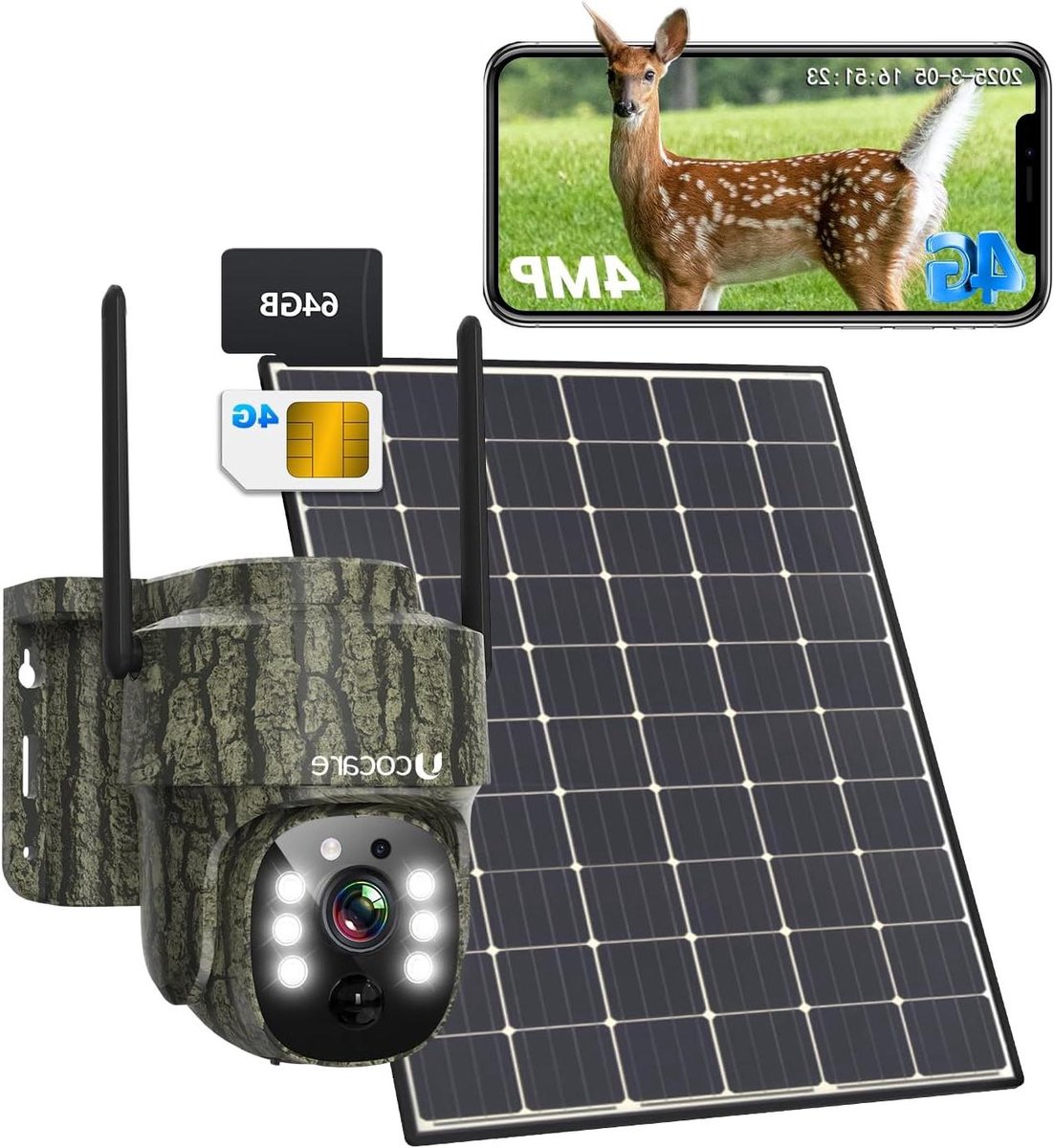 Wildcamera met SIM-kaart - 4G Bewakingscamera Buiten - Eigendommen Beveiligen - 360 Graden Camouflage - 15000mAh Accu - Groen