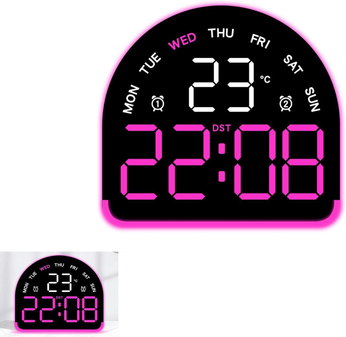 KZQ Digitale bureauwekker met sfeerverlichting - Dubbele alarmfunctie en temperatuurweergave - 3 helderheidsniveaus met datum week en snooze - Voor thuis en kantoor - Roze
