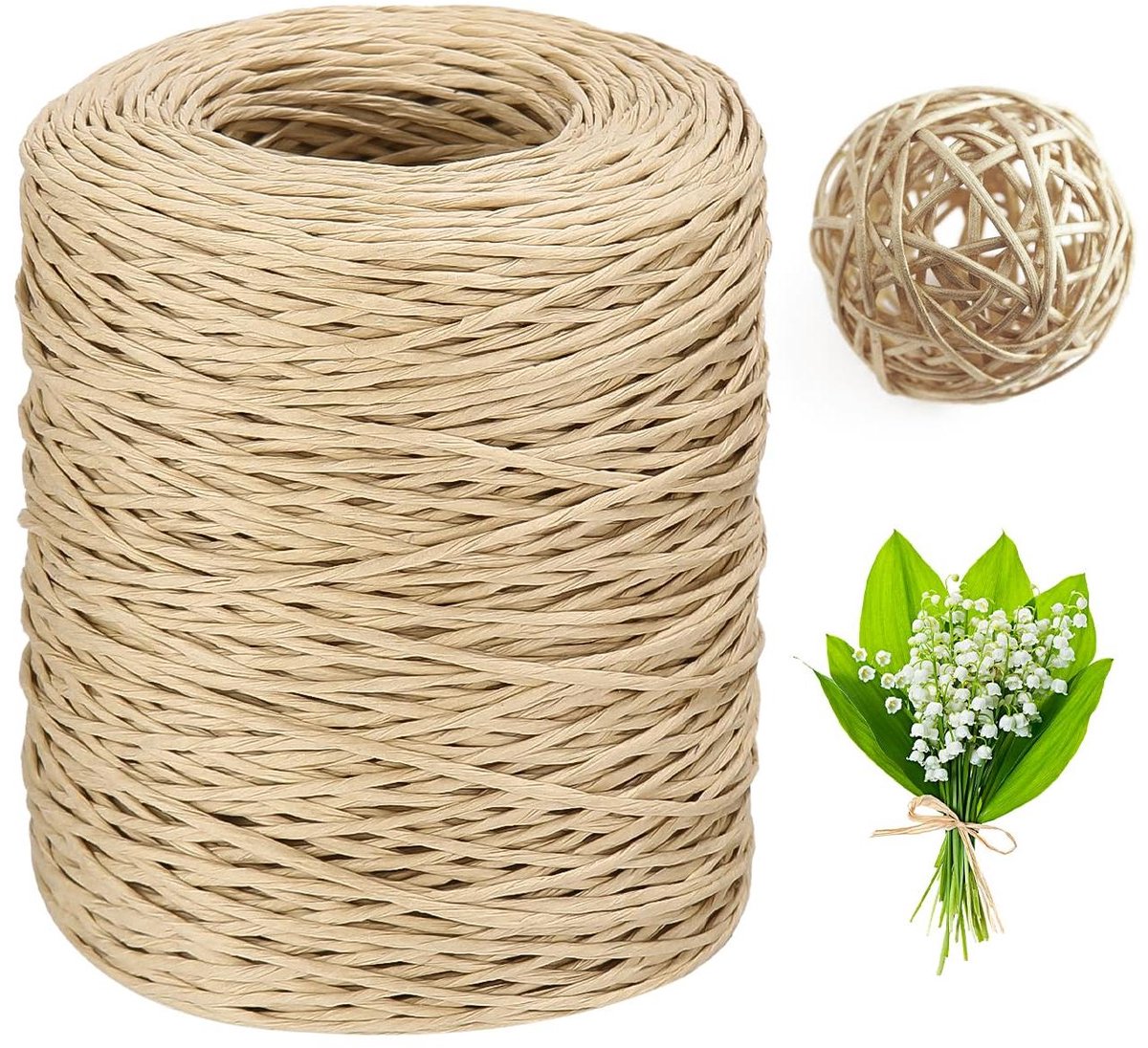 Papieren Draad - Knutseldraad Bloemenbinddraad - Boeketten Versieren - Milieuvriendelijk Papiervezel - 200 meter 2mm - Natuurlijk
