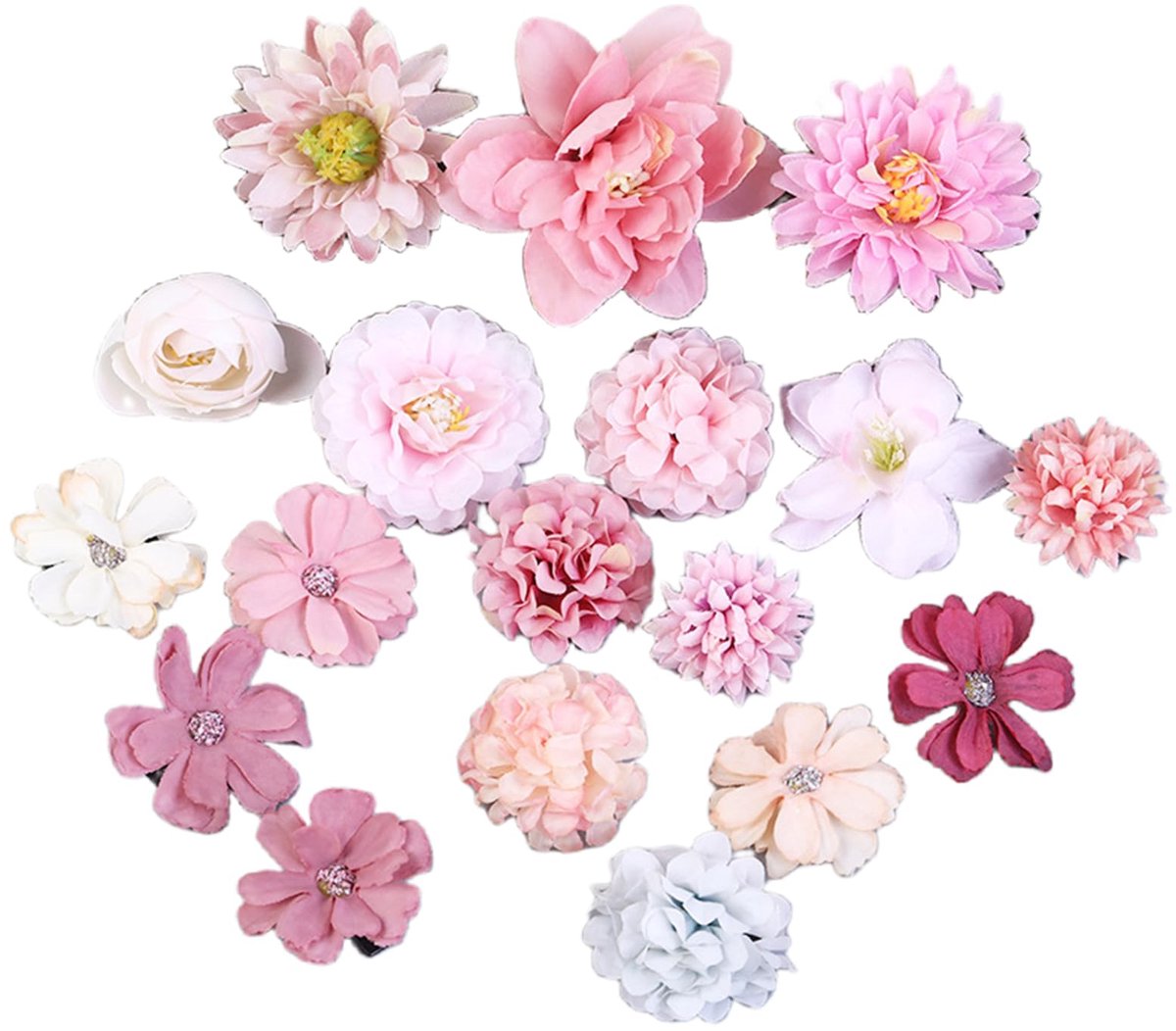 Bloemen-haarklemmen, set, 18 stuks, roze en wit, decoratieve haarspelden voor dames en meisjes