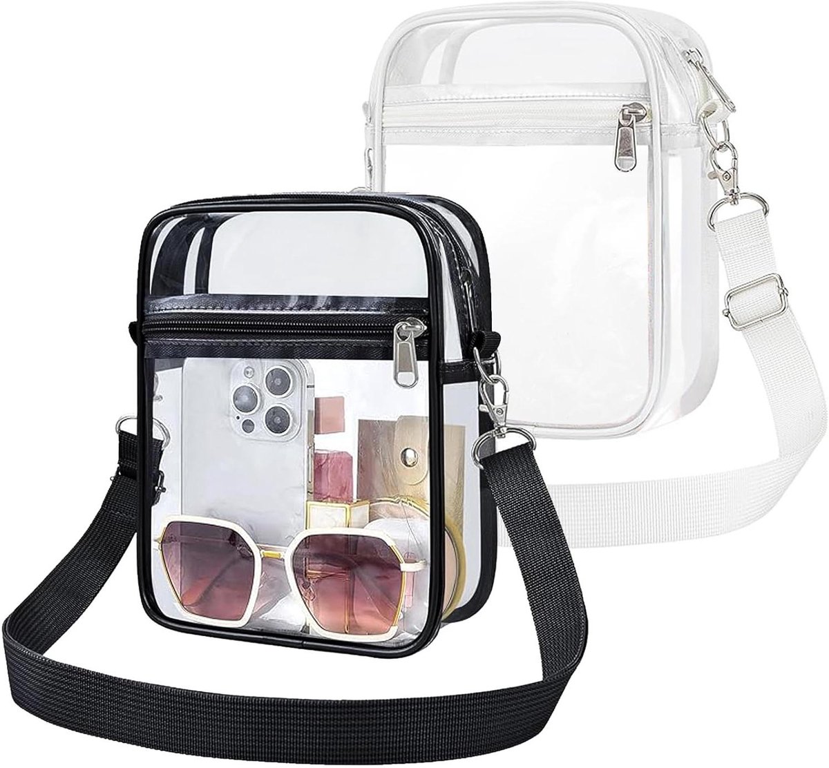 Transparante Tas - PVC Schoudertas - Veiligheid bij Evenementen - Verstelbare Band - 20x15x4.5cm - Zwart en Wit