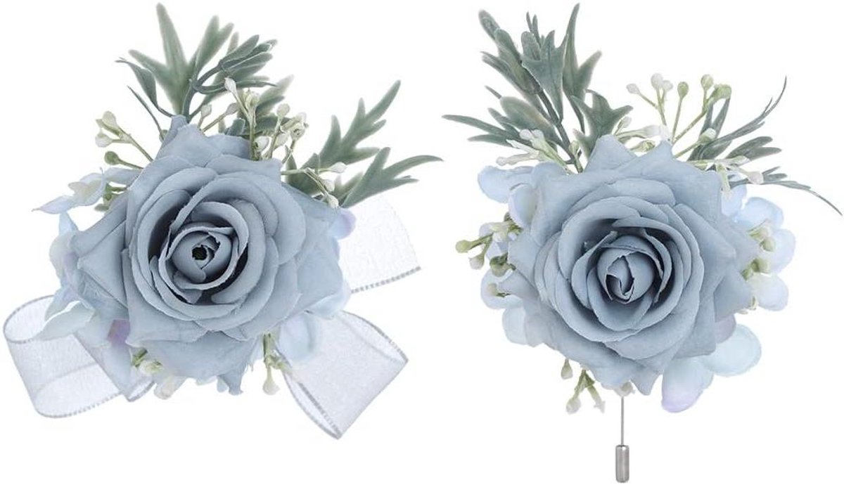 Pols Corsage en Boutonniere Set - Bruiloft Set - Feest Decoratie - Kunstbloem Set - 1 stuk - Wit