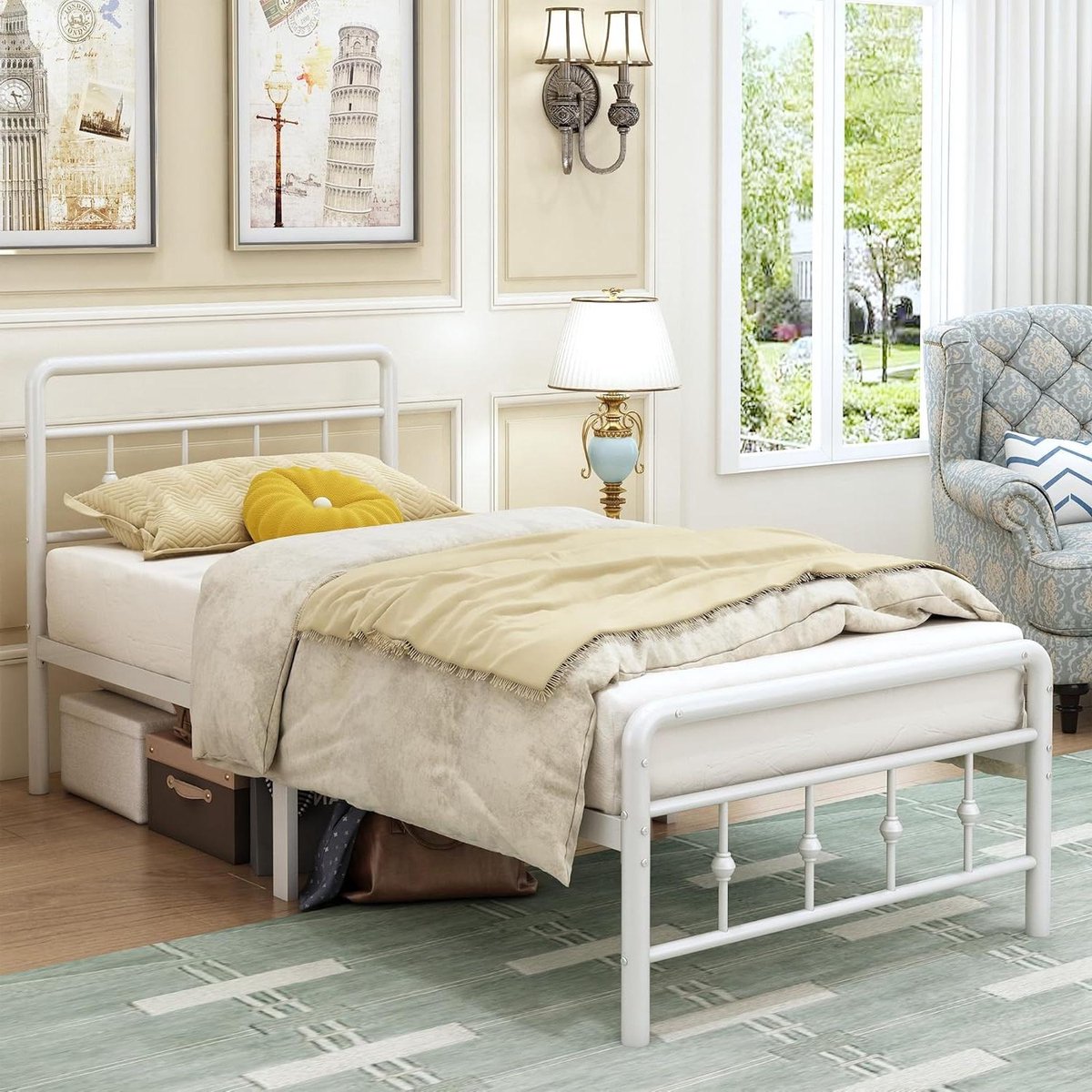 Metalen Bedframe - Bedonderstel Vintage - Slaapkamer Inrichten - Geluidsvrij Ontwerp - 90 x 200 cm - Wit