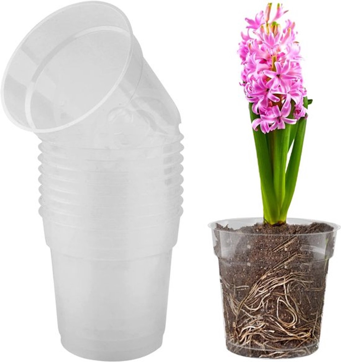 Plantenpotten - Set van 10 transparante kunststof bloempotten met afvoergaten voor binnen
