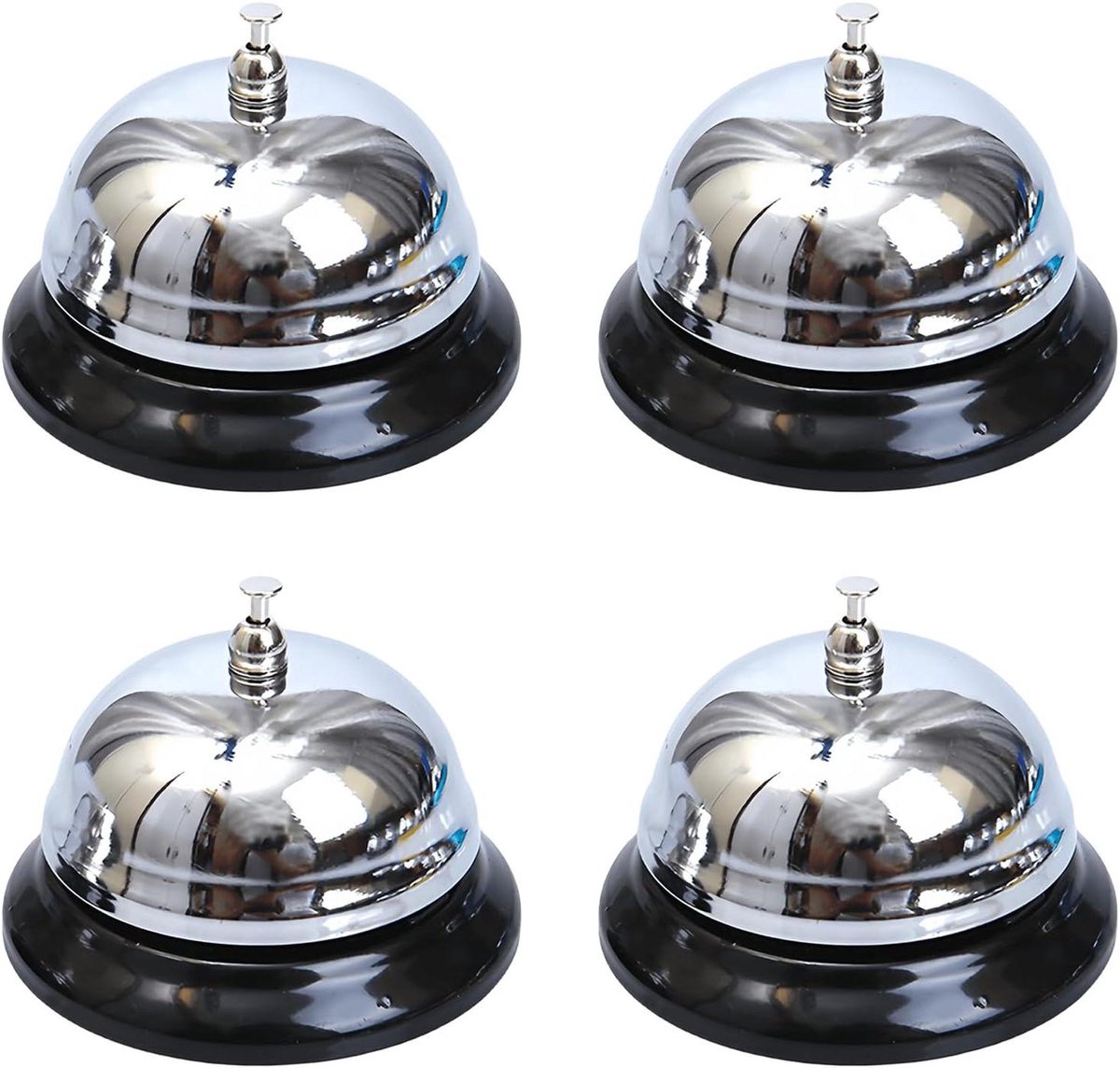 Tafelbellen Set - Receptiebel Keukenbel - Service Aanduiden - Roestvrij Staal - 8.5 cm Diameter - Zwart Zilver