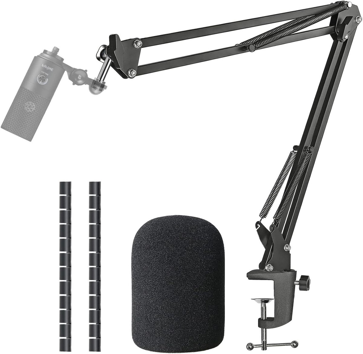 Microfoonarm met Popfilter - Studiestandaard Microfoonhouder - Opnemen van Geluid - Dubbele Ophangveren - 14 kg draagvermogen - Zwart
