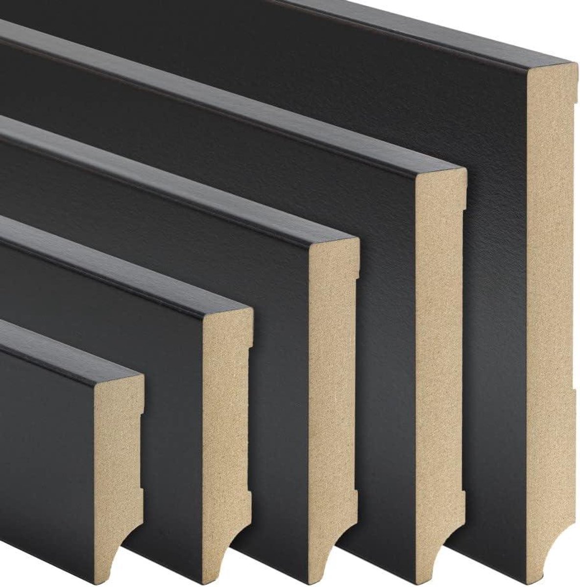 Zwarte Plinten - MDF Plinten - Vloer Afwerking - Leipzig Profiel - 92 lfm - Zwart