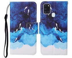 Voor Samsung Galaxy A21s Gekleurde Tekening Patroon Horizontale Flip Leren Case met Houder & Kaartsleuven & Portemonnee & Lanyard (Aquarel Vis)