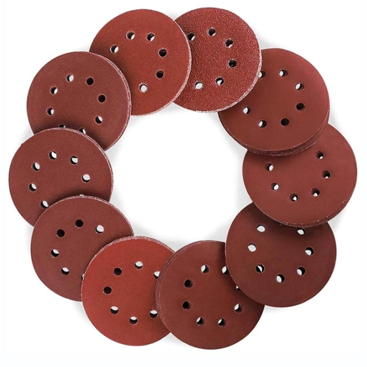 Schuurpapier Set - Schuurschijven Rond - Oppervlakken Bewerken - 8 Gaten Stofafzuiging - 180mm Diameter - Bruin