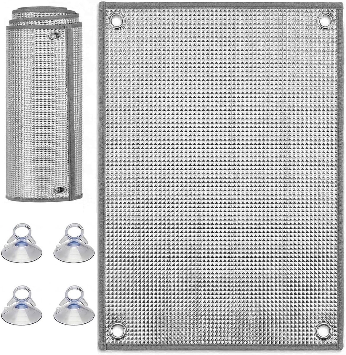 Zonweringgordijn - 1 Stuk - Aluminiumfolie Isolatiefolie voor Zomer - Reflecterende Raamfolie - Volledige Verduistering en Privacy - Met 4 Zuignappen - Geschikt voor Camper, Thuis en Kantoor - 70 x 100 cm