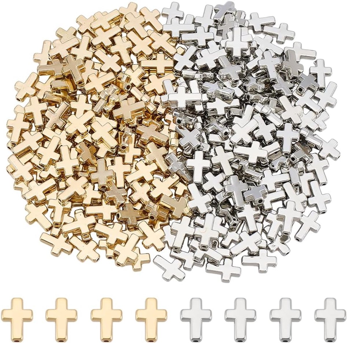 Kralen, kunststof kruis, heilige bedelkralen, platina, crucifix, losse kralen, gebedskralen