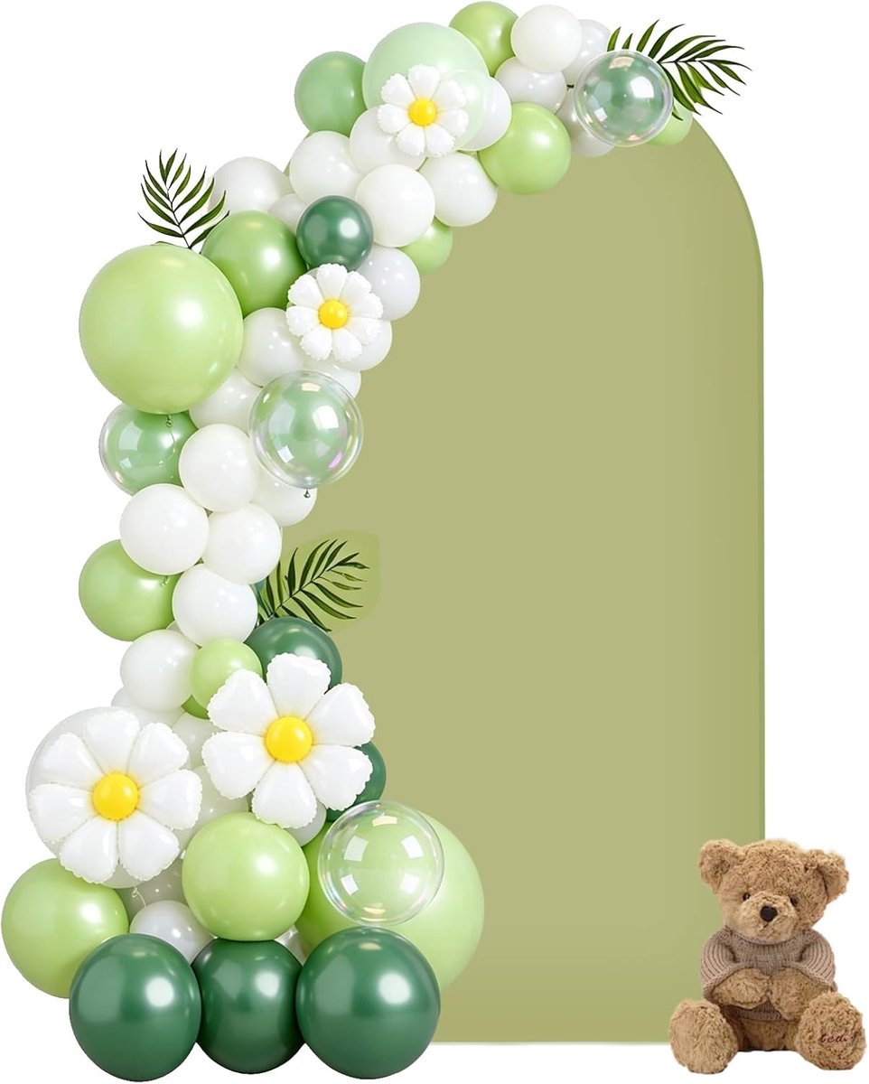 dubbelzijdige bruiloftsboog-achtergrond met ronde bovenkant, ideale fotoachtergrond voor bruiloft, verjaardag, ceremonie, feest en banketdecoratie (groen, 0,8 x 1,8 m)