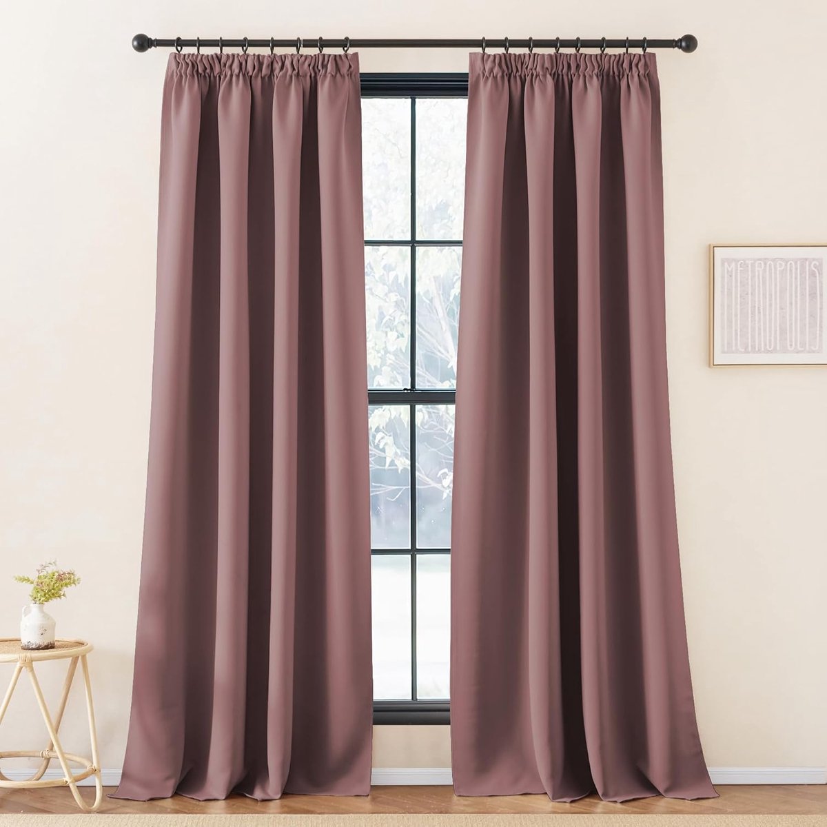 Oudroze thermogordijn, plooiband, koudebescherming kinderkamer, set van 2, 240 x 140 cm (h x b), slaapkamer, warmtewerend gordijn, ondoorzichtig, ondoorzichtig, verduisterende gordijnen