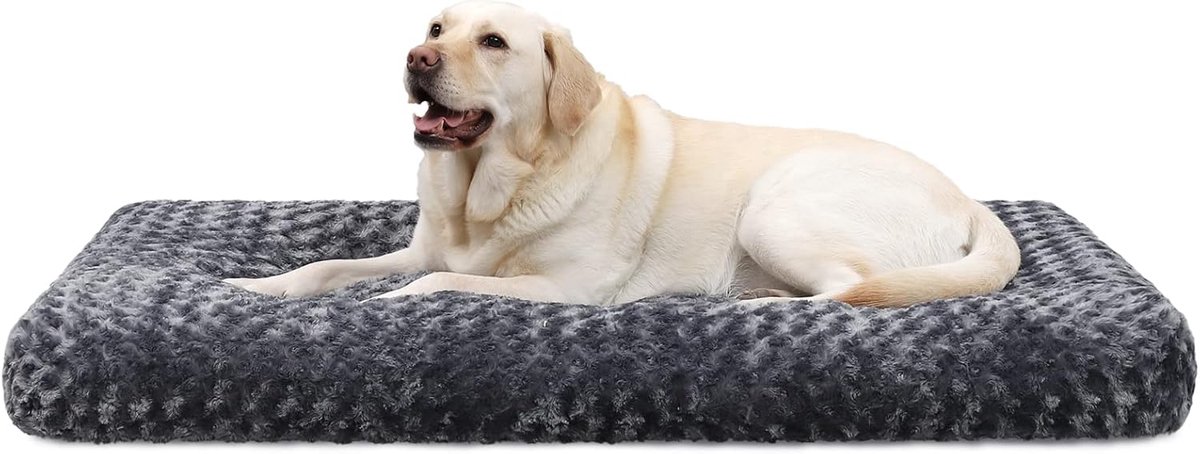 Hondenbed voor grote honden, wasbaar, wollig, hondenmat voor grote, middelgrote honden, antislip onderkant, ademend, huisdierbed, hondenmatras, donkergrijs, 111 x 81 cm