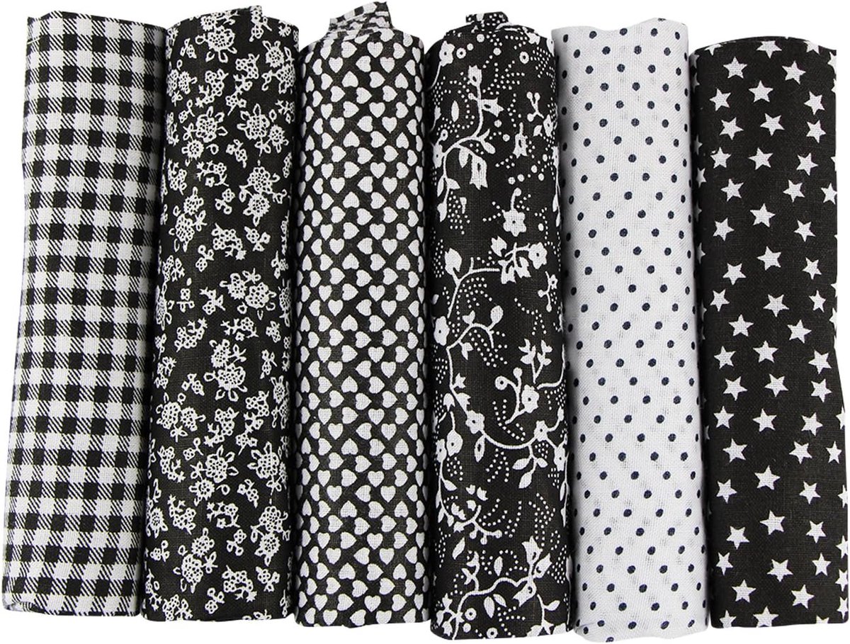 aufodara 6 stuks 50 cm x 50 cm Natuurlijke Katoenen Stof Pakket, Modieus Patroon Decoratieve Katoen Doek voor Naaien, Quilten, Kleding maken, Craft, Decoratie, Handwerk (Zwart)