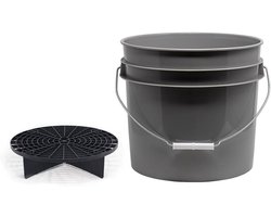 Wasemmer met inzet - Schoonmaakemmer GritGuard - Auto reinigen - Vuil scheidend inzetstuk - 125 liter capaciteit - Grijs zwart