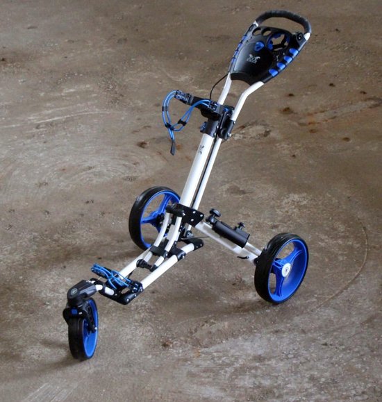 Golftrolley - Golfkar - Baan vervoeren - 360 graden voorwiel - 74 x 30 x 30 cm - Blauw wit — afbeelding 2