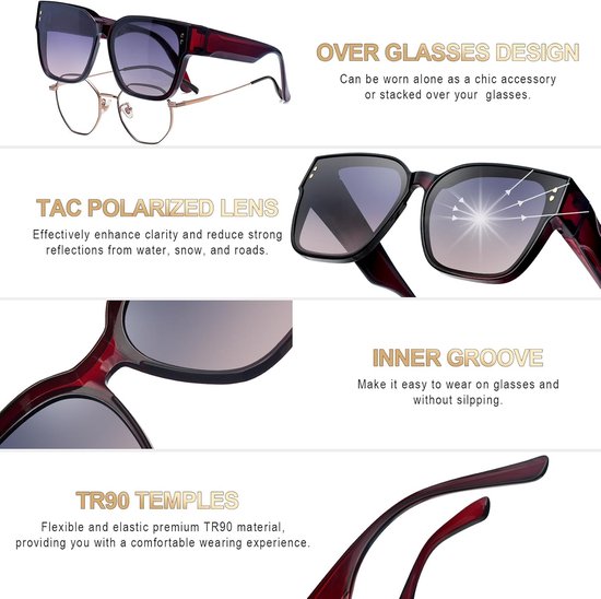 Groot Overzet Zonnebril Dames en Heren UV400 - TR90,Gepolariseerd,Dik,Oversized,Autorijden,Reizen,Strand,Trendy,Elegant,Modieus,Dagelijks,Comfortabel,Fit over Sunglasses — afbeelding 3