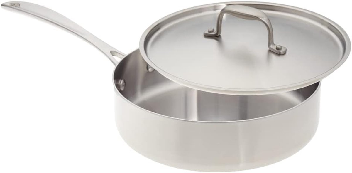 Koekenpan met Deksel Koekenpan Roestvrij Staal Gerechten Bereiden Tri-ply Constructie 25 cm Zilver