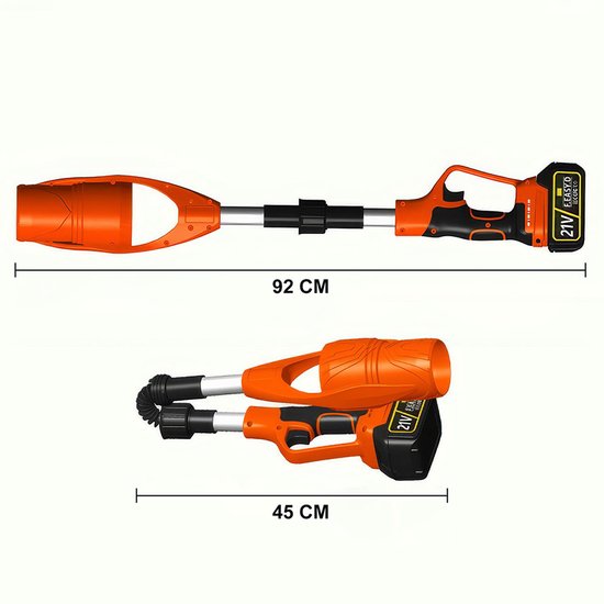 21V Draadloze Bladblazer - Uitgerust met Twee Accu's en Oplader - Lithium-ion Bladblazer - Opvouwbaar - Hoog Vermogen - Sneeuwblazer - Tuinventilator - Zwart & Oranje — afbeelding 5