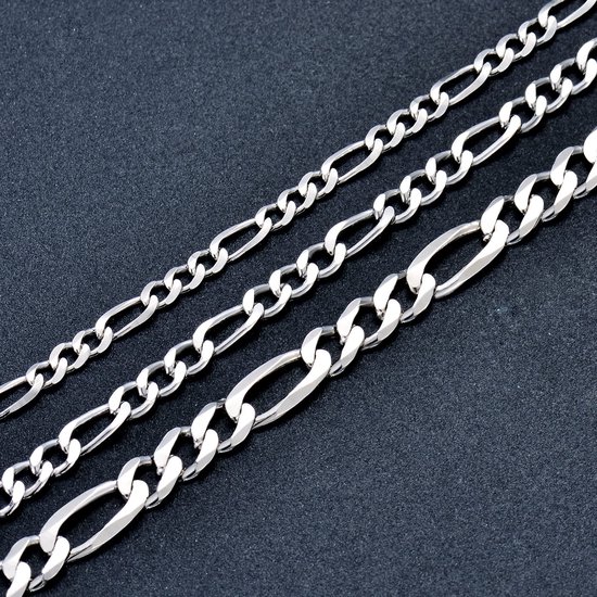 ketting van 925 sterling zilver, 3 mm, 4 mm, 5,5 mm diamantgeslepen figaro schakelketting, halsketting voor mannen en vrouwen — afbeelding 3